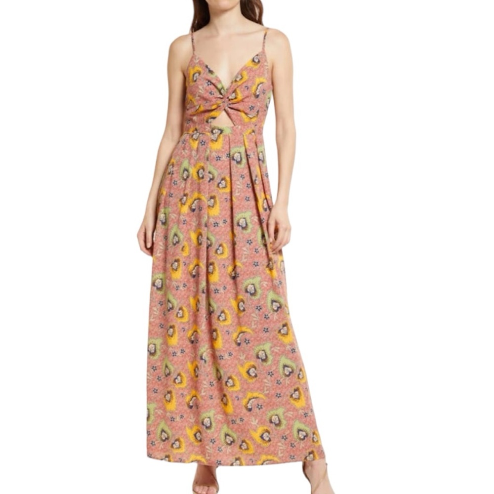 NWOT Chelsea 28 Leaf Floral Maxi Dress Boho Bohemian Tie Back